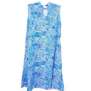 Simply Southern Colorful Summer Dress Blue Pink Beachy Ocean Shells, Stretchy